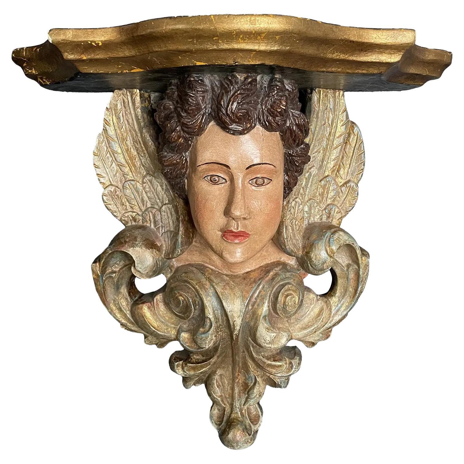 Angelic Polychrome Figural Wall Shelf Sconce For Sale