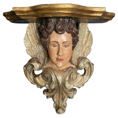 Angelic Polychrome Figural Wall Shelf Sconce