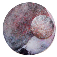 Originem 10, mars like circular mixed media abstraction in pink