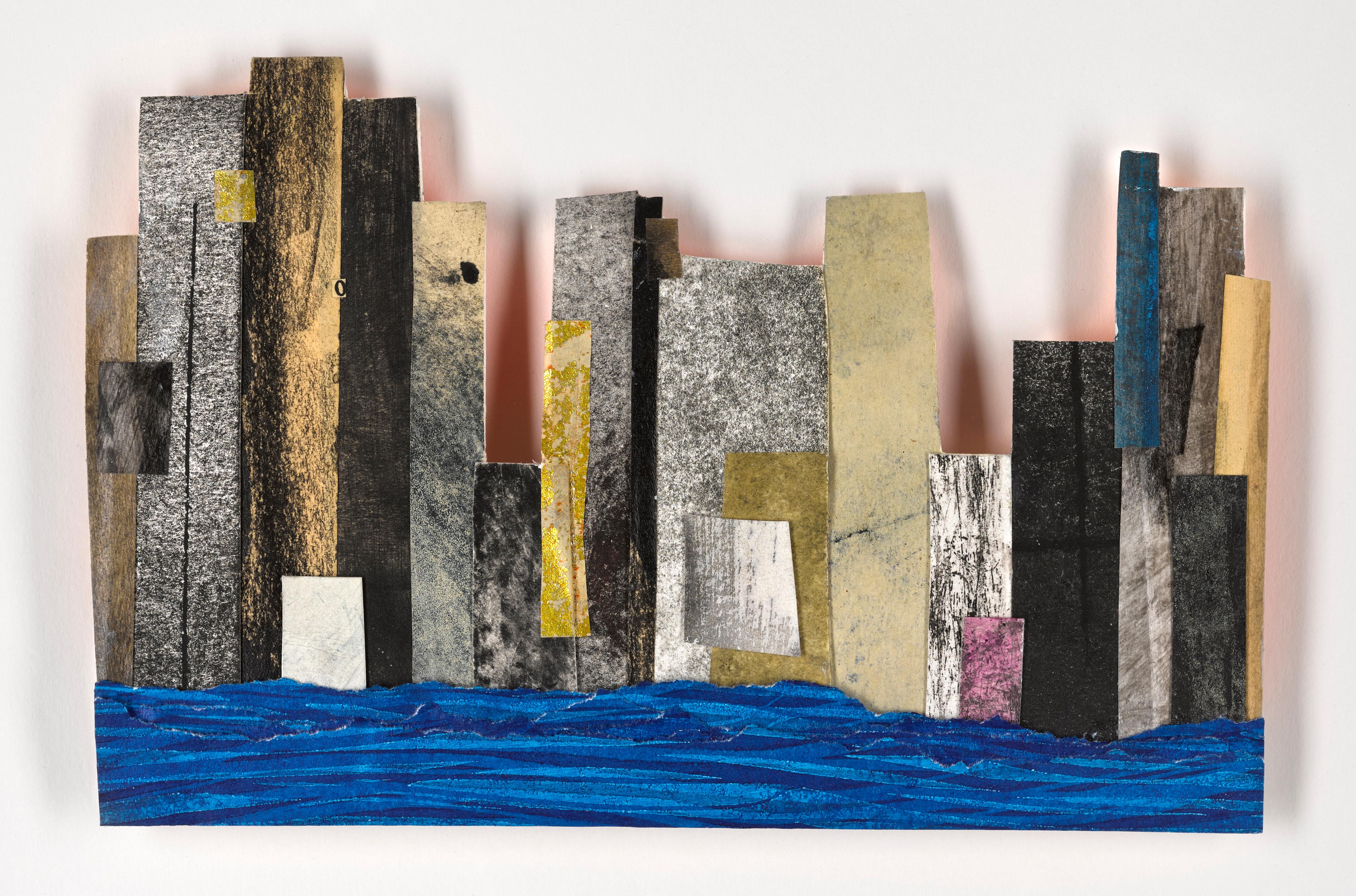 Collage of monotype: 'Manhatta #2' - Contemporary Mixed Media Art by Angelica Bergamini