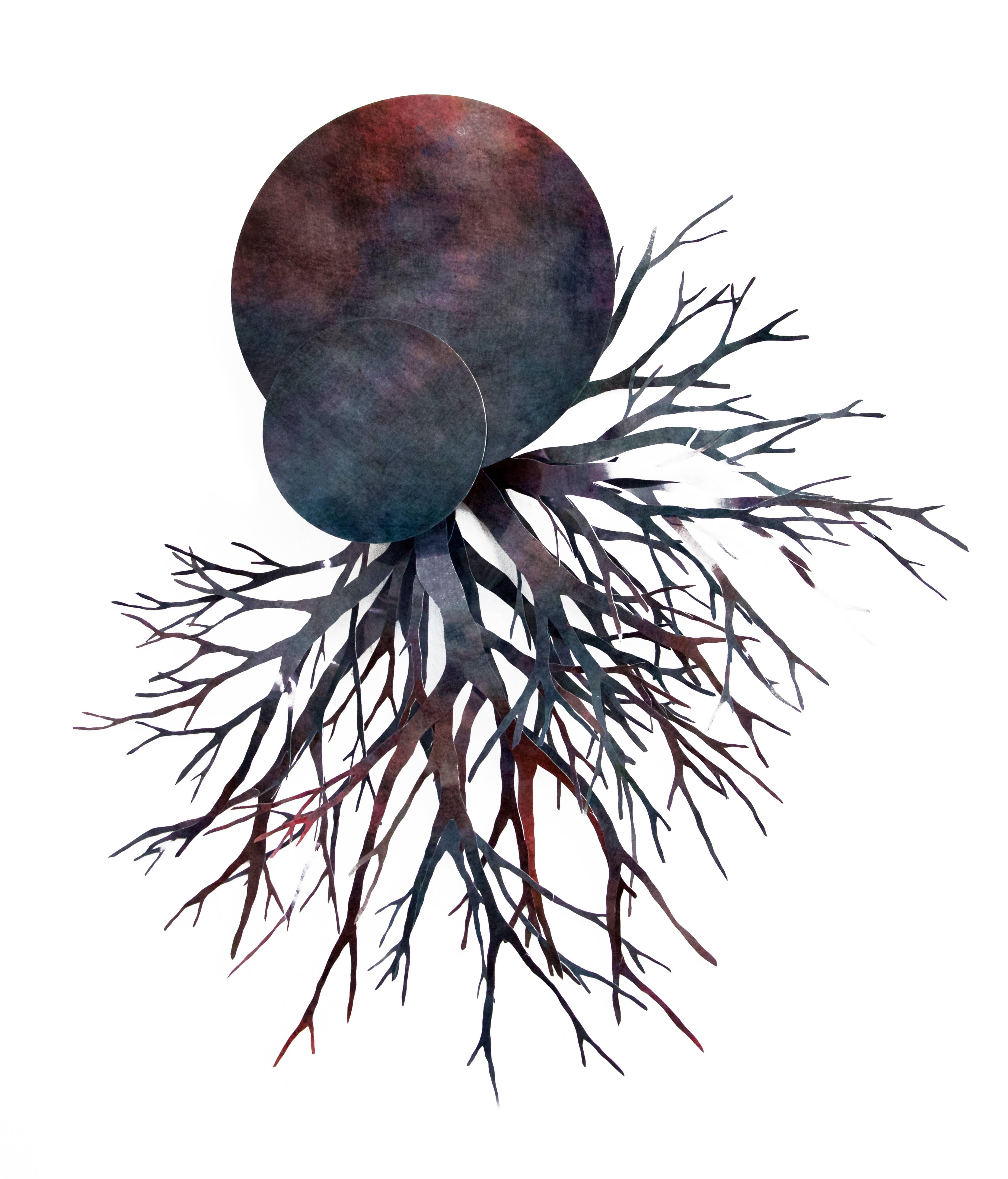 Angelica Bergamini Abstract Sculpture - Mixed Media Sculptural Collage Planet with Roots: 'Fons et origo #7'