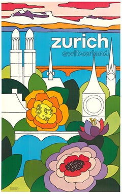 Original Zurich, Switzerland Vintage travel poster  linen backed