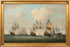 Vintage British Frigates Crescent & Flora engaging Castor & Breil of the Dutch Navy 