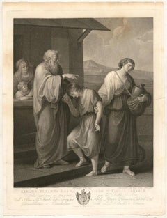 Angelica Kauffman - Grabado Stipple del Siglo XVIII, Agar e Ismael Desterrados