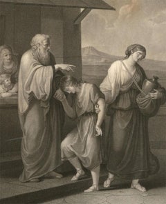 Angelica Kauffman - gravure à l'aiguille du 18e siècle, hagar et Ishmael Banished