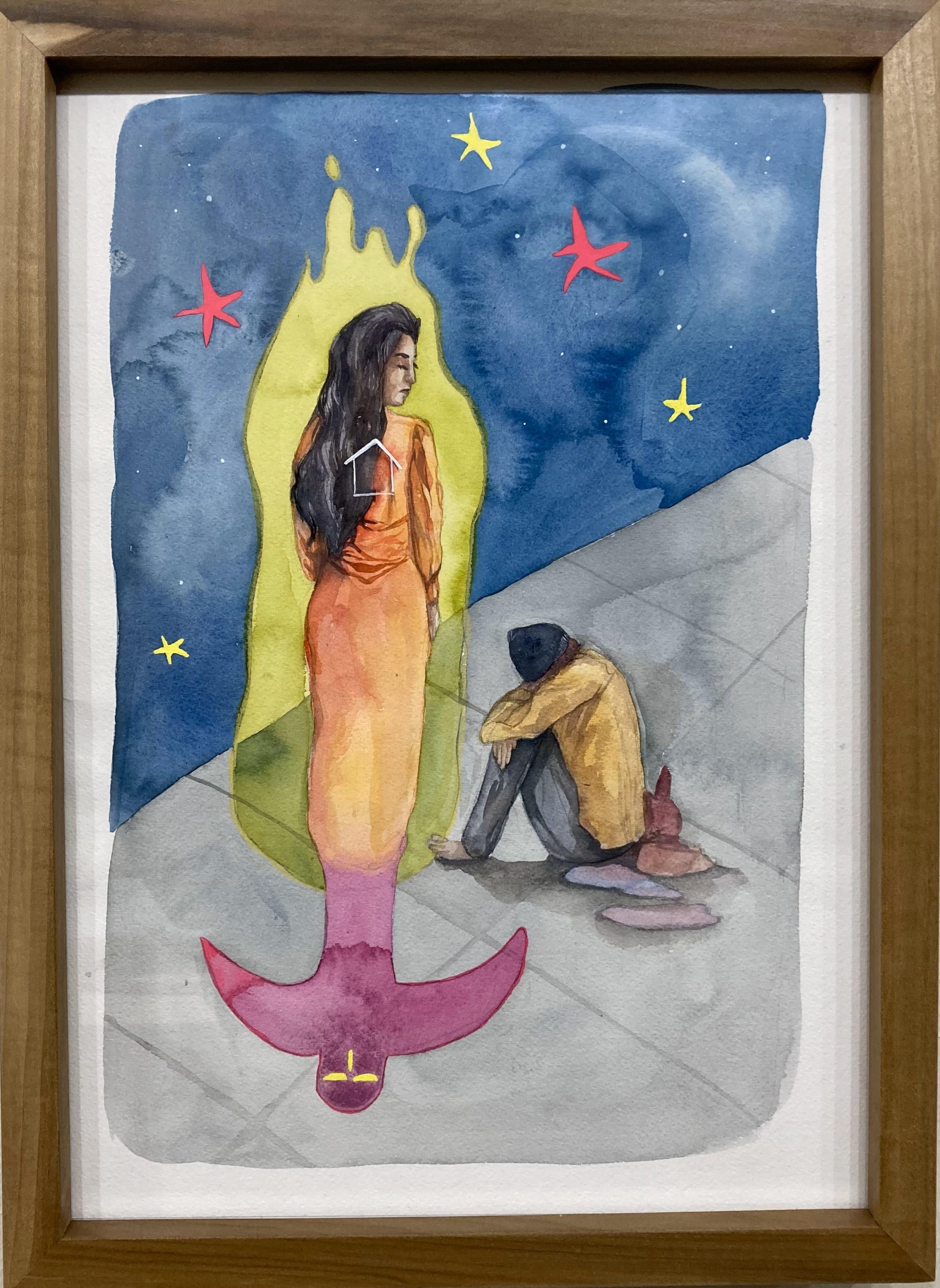 La benevolencia de una mujer mágica en el centro de Laredo - Painting de Angelica Raquel