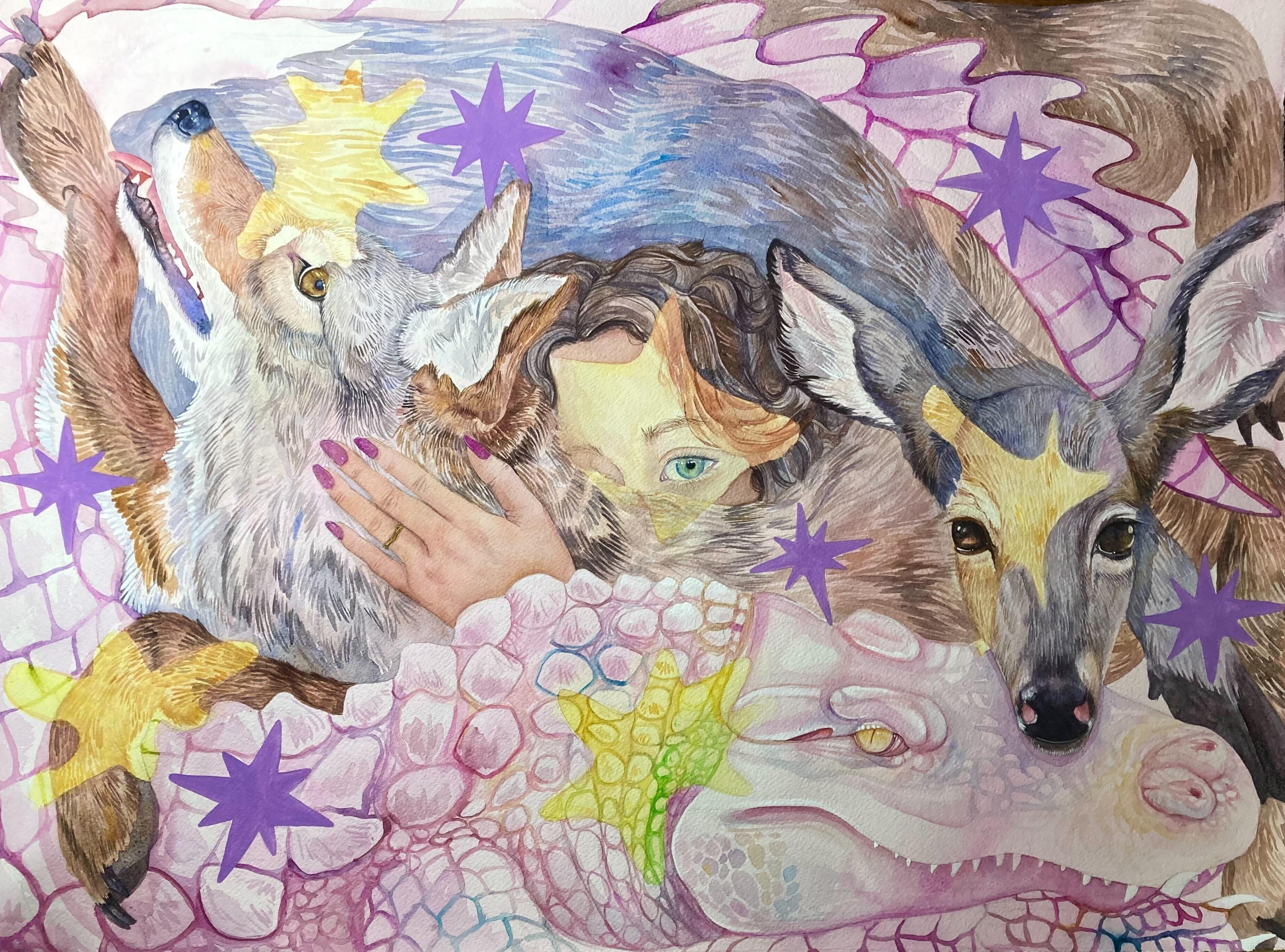 Angelica Raquel Figurative Painting – Frau für sich selbst