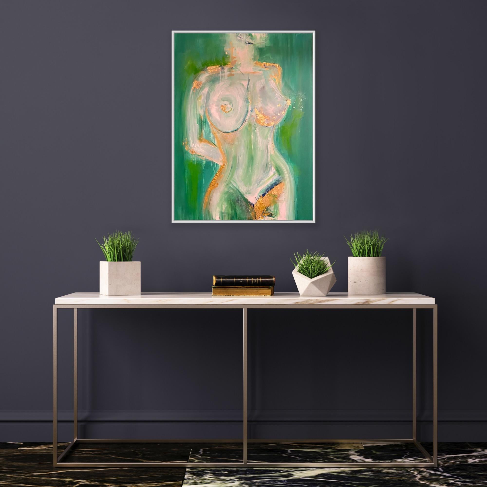 Green & Gold Sensuality - Contemporary Mixed Media Art by Angelika Richter