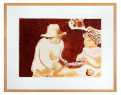"Untitled (2 Women with Beans), " Original Color Lithograph