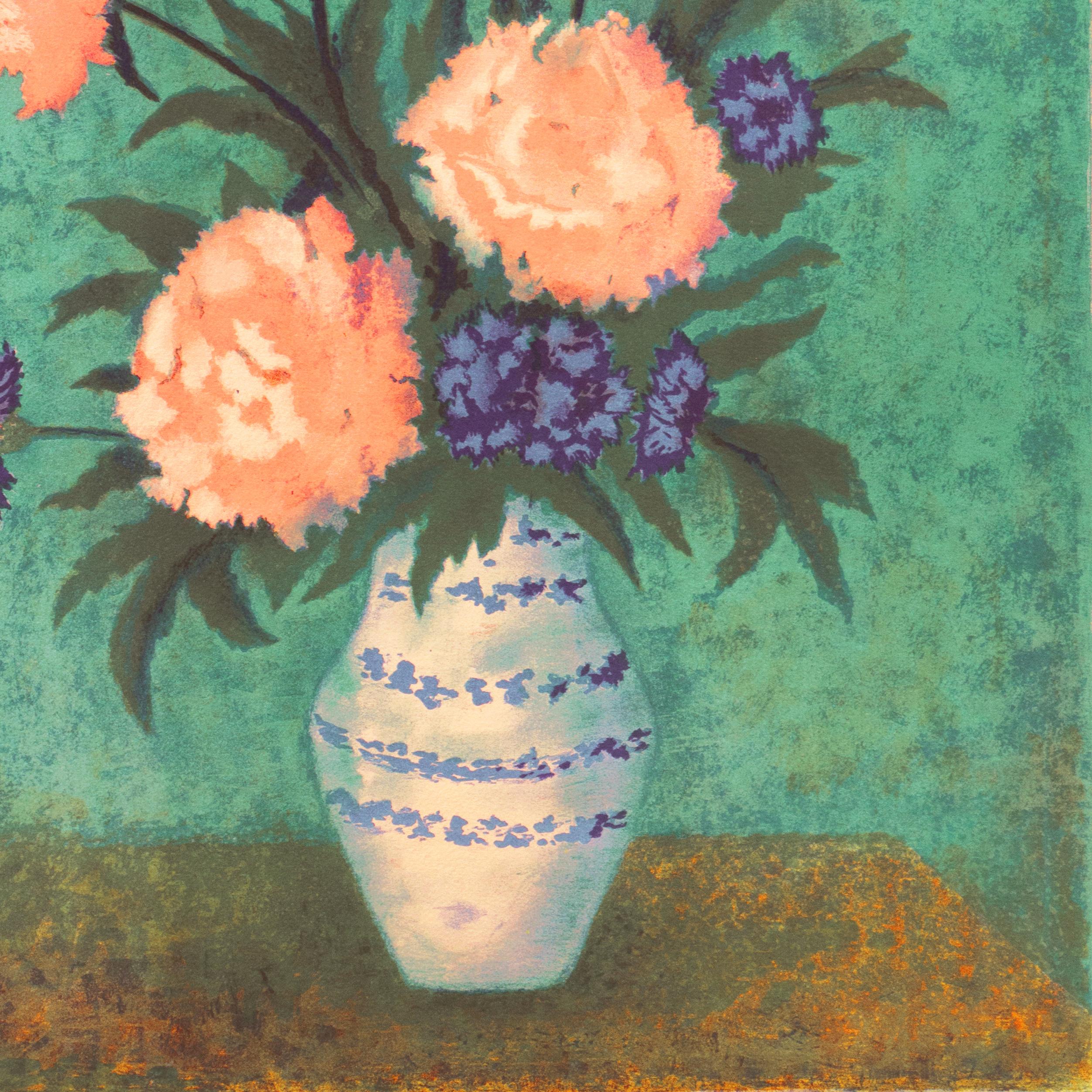 'Dog Roses and Carnations' Modernist Lithograph, Spanish Woman Artist, Barcelona For Sale 1