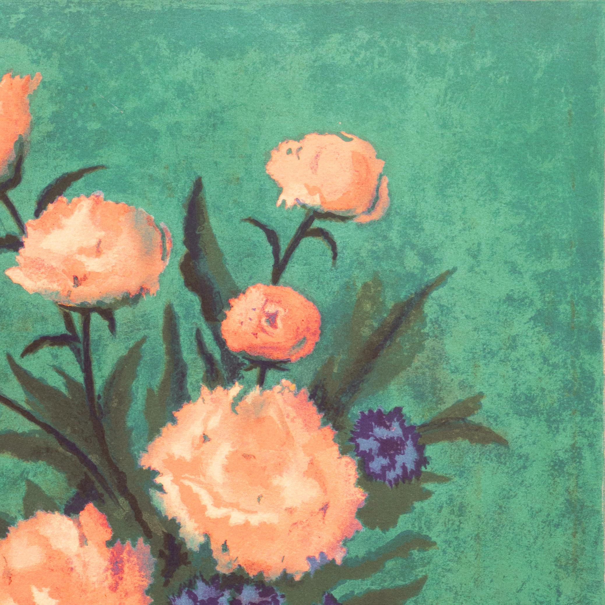 'Dog Roses and Carnations' Modernist Lithograph, Spanish Woman Artist, Barcelona For Sale 3
