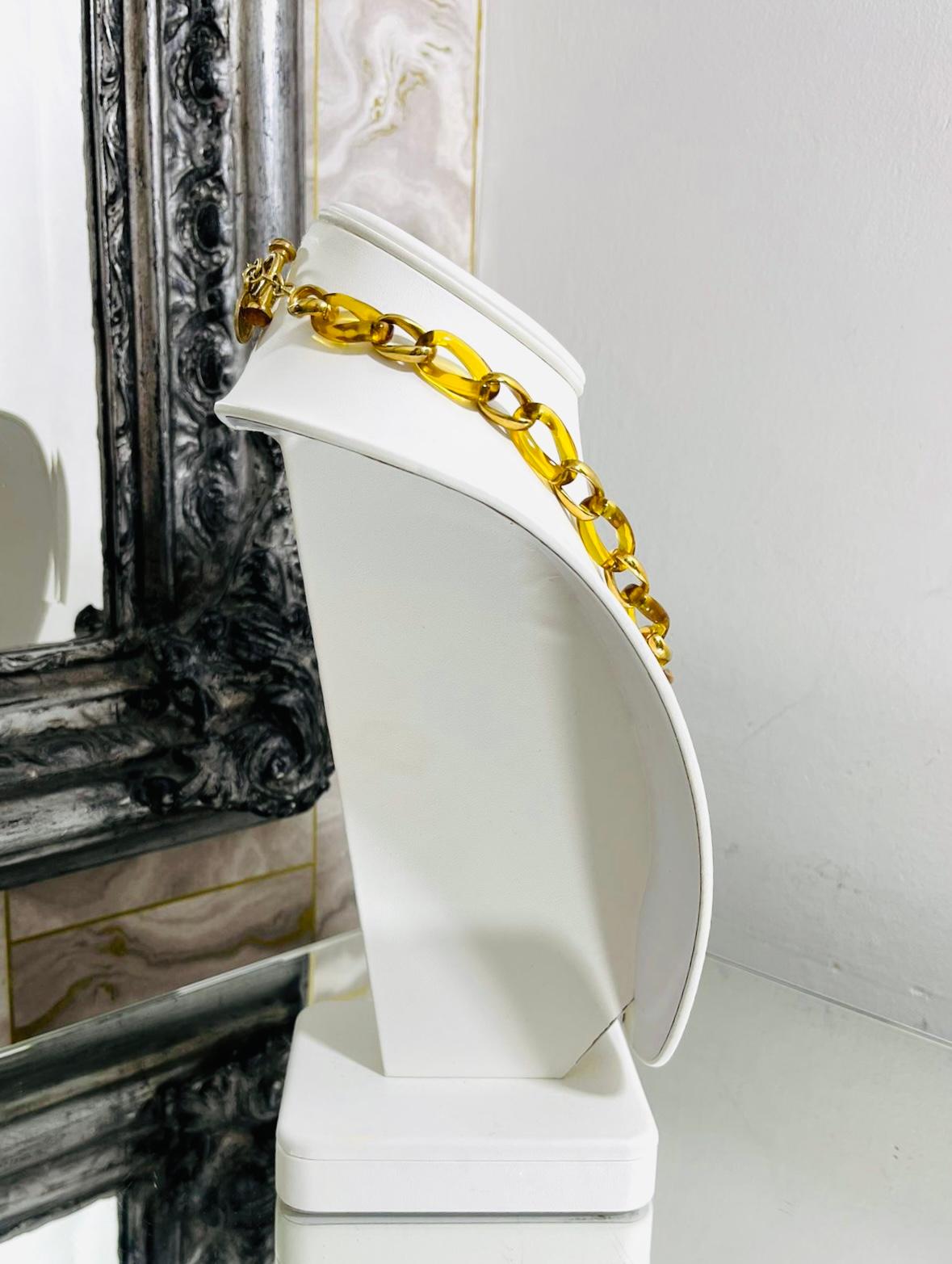 Oval Cut Angelique De Paris Amber Resin & 18K Gold Plated Sterling Silver Link Necklace