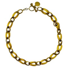 Angelique De Paris Amber Resin & 18K Gold Plated Sterling Silver Link Necklace