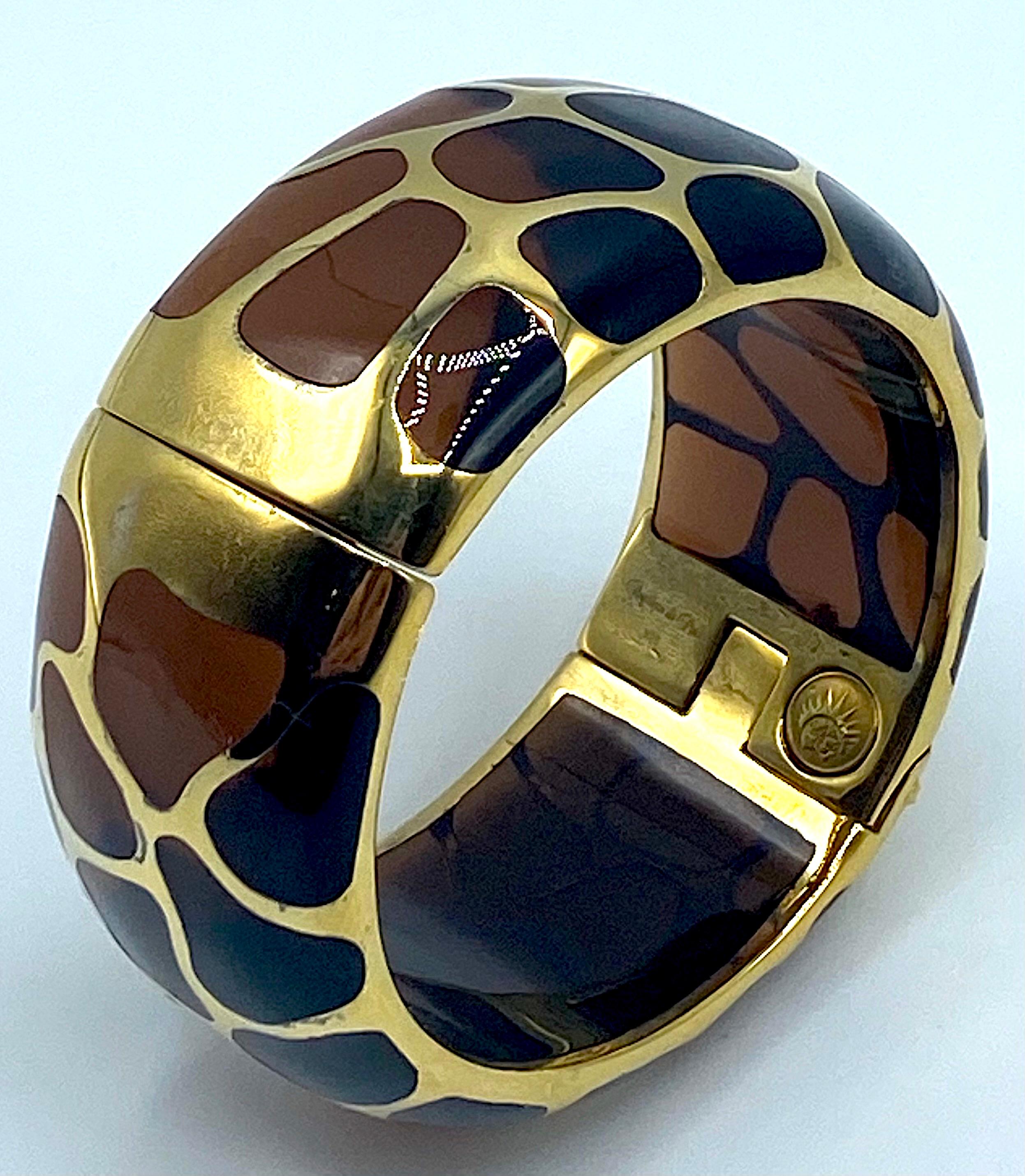 Angélique de Paris Gold Vermeil on Brown Resin Safari Bangle Bracelet  3