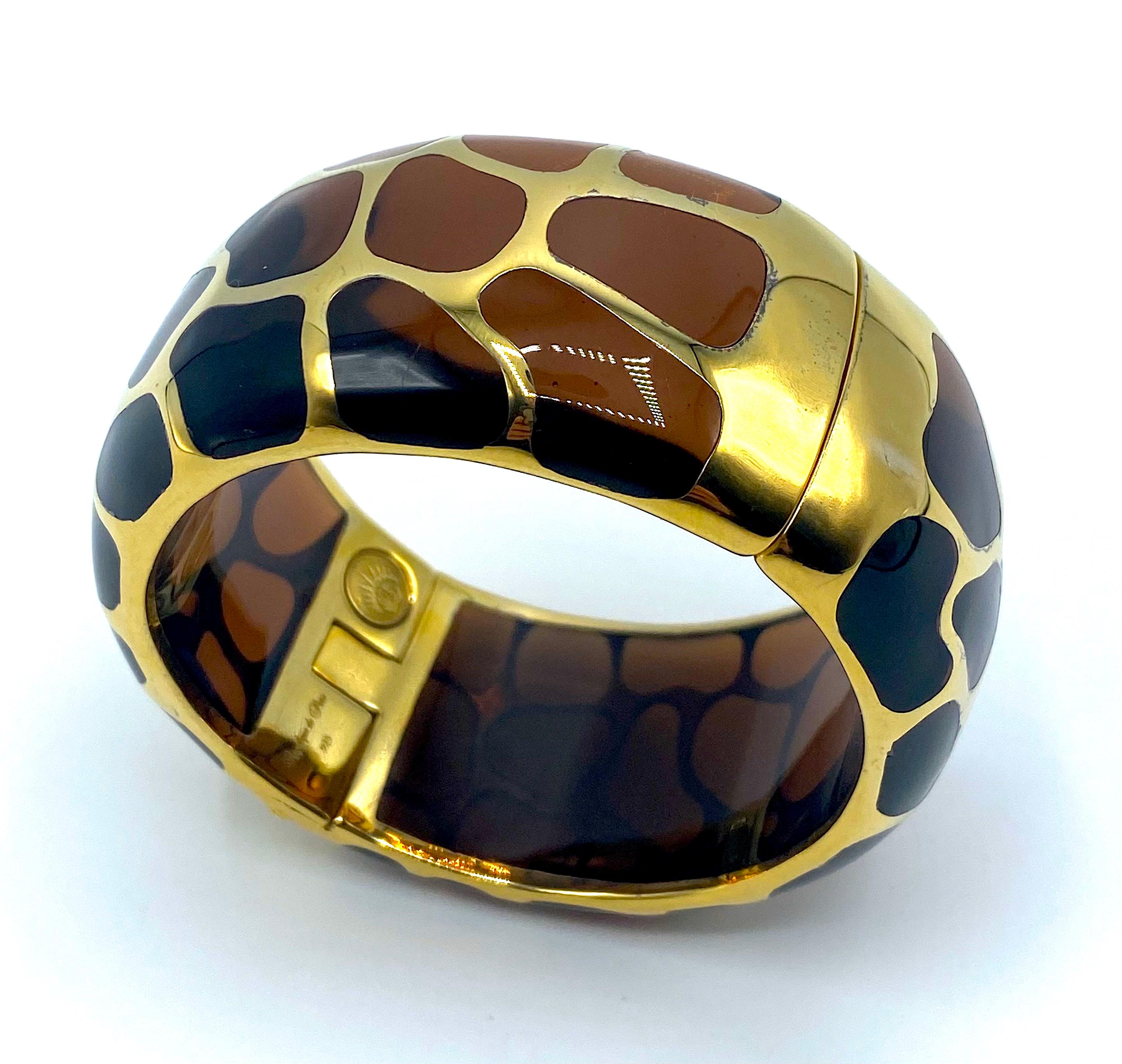Angélique de Paris Gold Vermeil on Brown Resin Safari Bangle Bracelet  In Good Condition In New York, NY