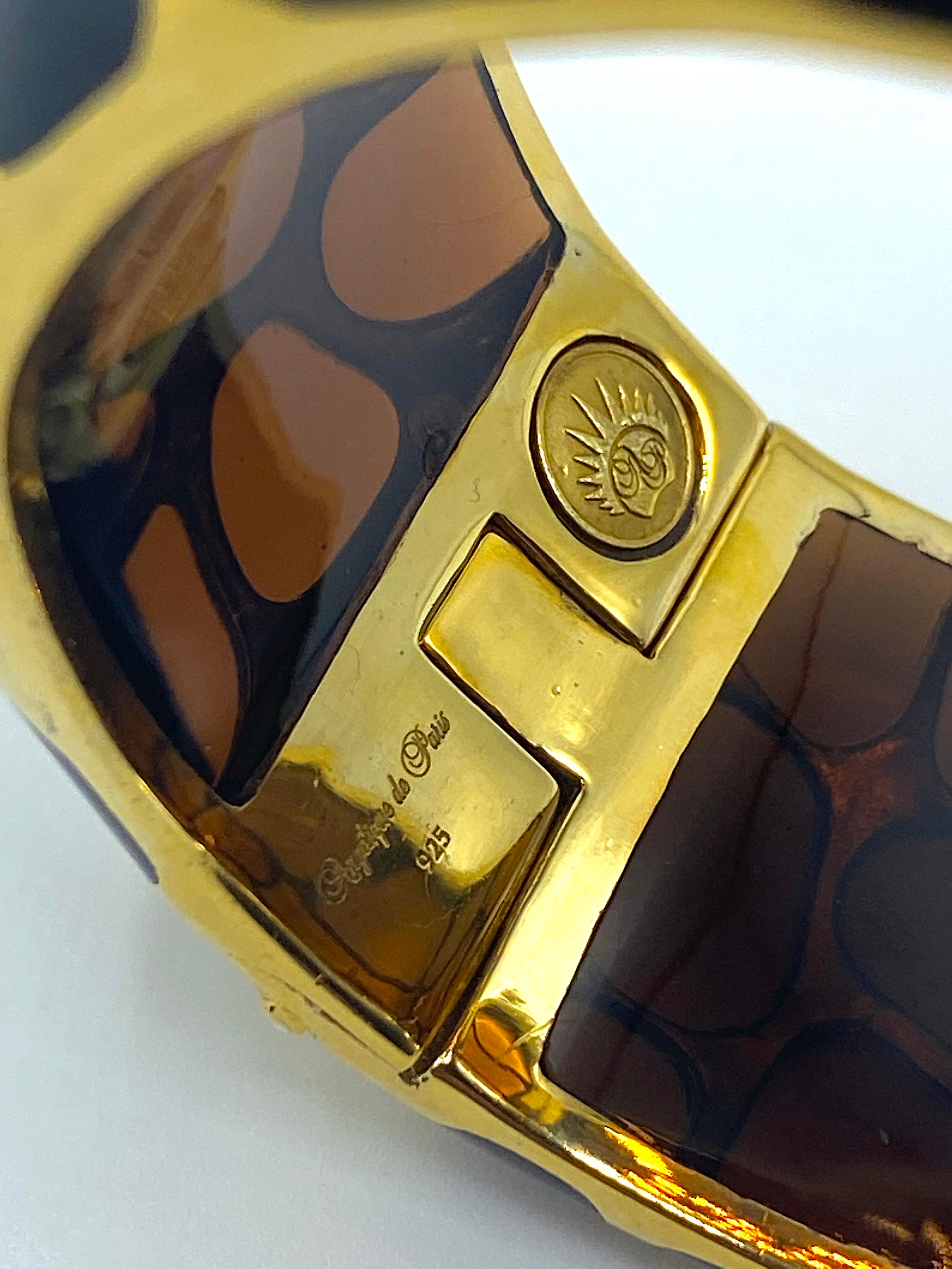 Women's or Men's Angélique de Paris Gold Vermeil on Brown Resin Safari Bangle Bracelet