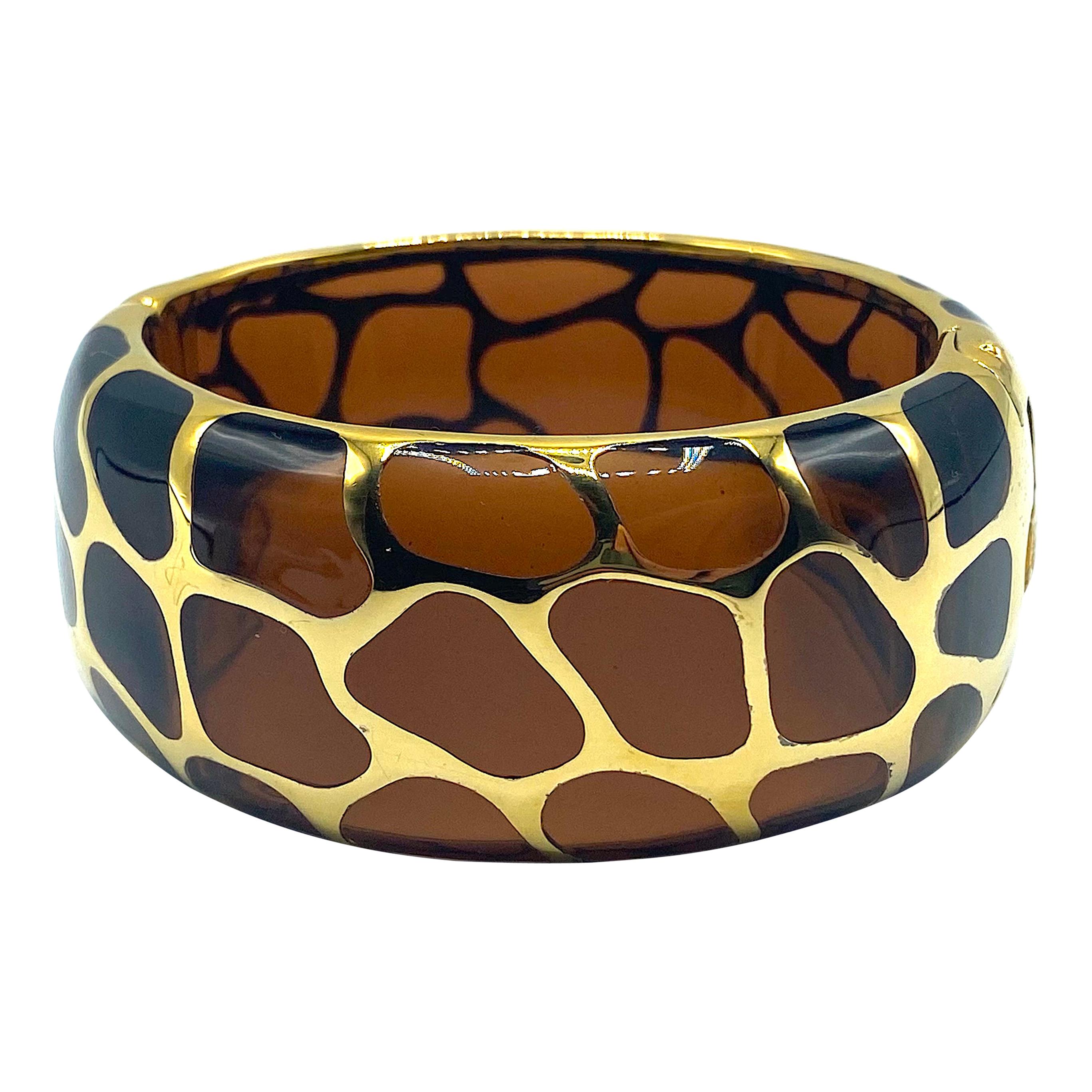 Angélique de Paris Gold Vermeil on Brown Resin Safari Bangle Bracelet 