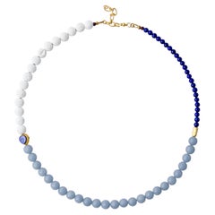 Angelite Lapis Color Block Necklace, Handcrafted Fine Jewelry