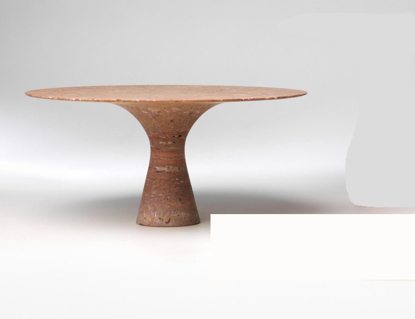 Refined Contemporary Marble 02 Travertino Rosso Marble Cake Stand
Signed by Leo Aerts.
Dimensions: Diameter 32 x height 15 cm 
Material: Travertino rosso marble
Technique: Polished, carved. 
Available in marble: Kyknos, Bianco Statuarietto, Grey