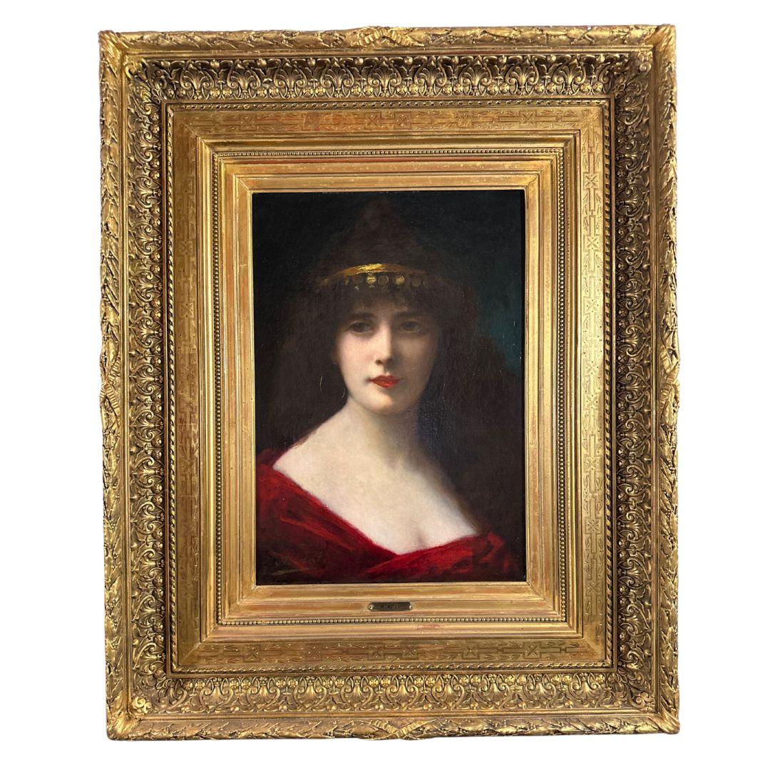 Angelo Asti Portrait Painting - Gypsy Portrait" 19th Century Antique Realistic portrait Oil Painting on Canvas