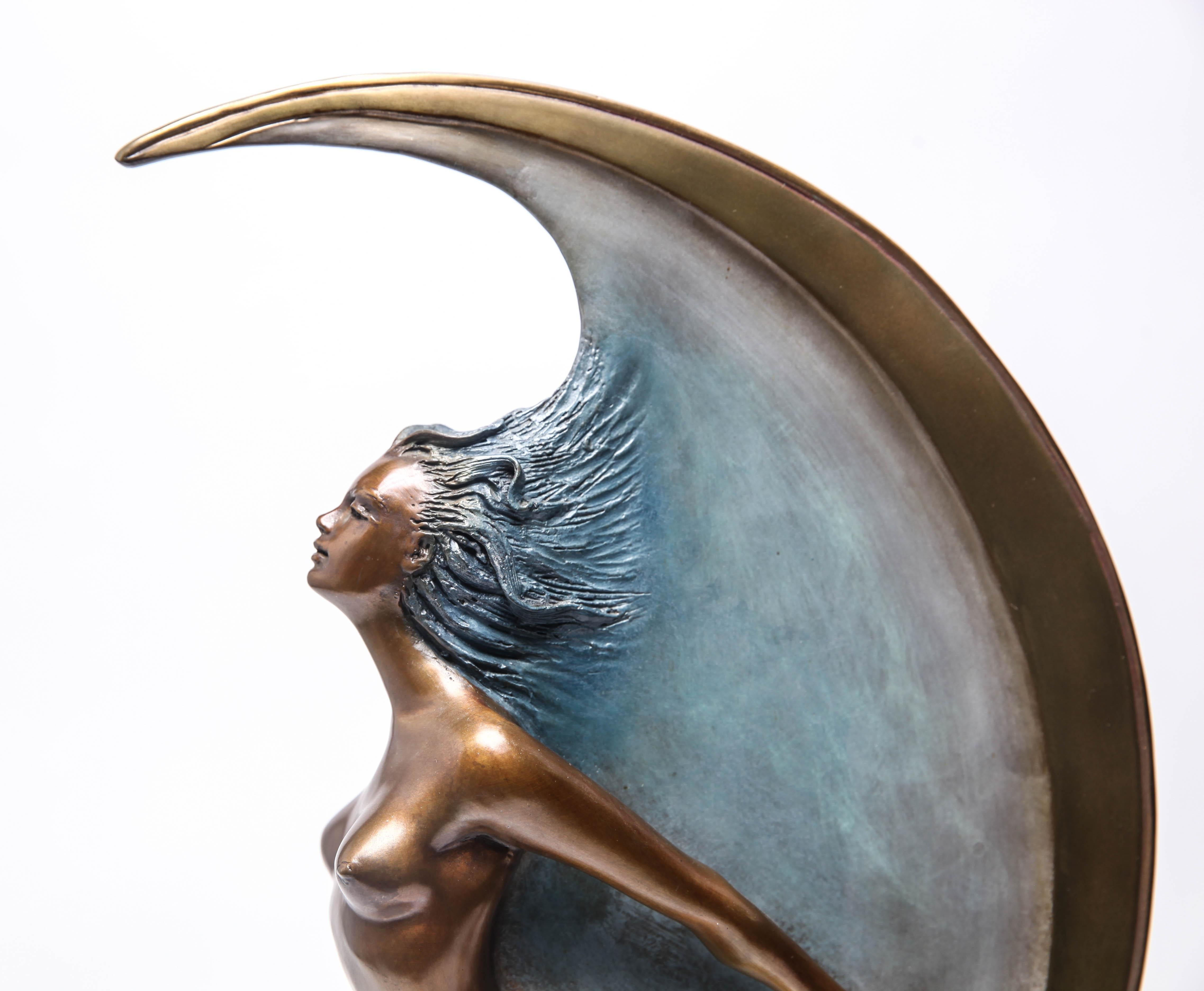 Angelo Basso 'La Luna' Art Deco Revival Female Nude Bronze Sculpture 2