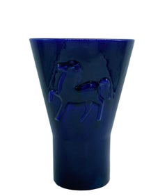 Angelo Biancini for Laveno Blue Ceramic Vase, Italy 1930s
