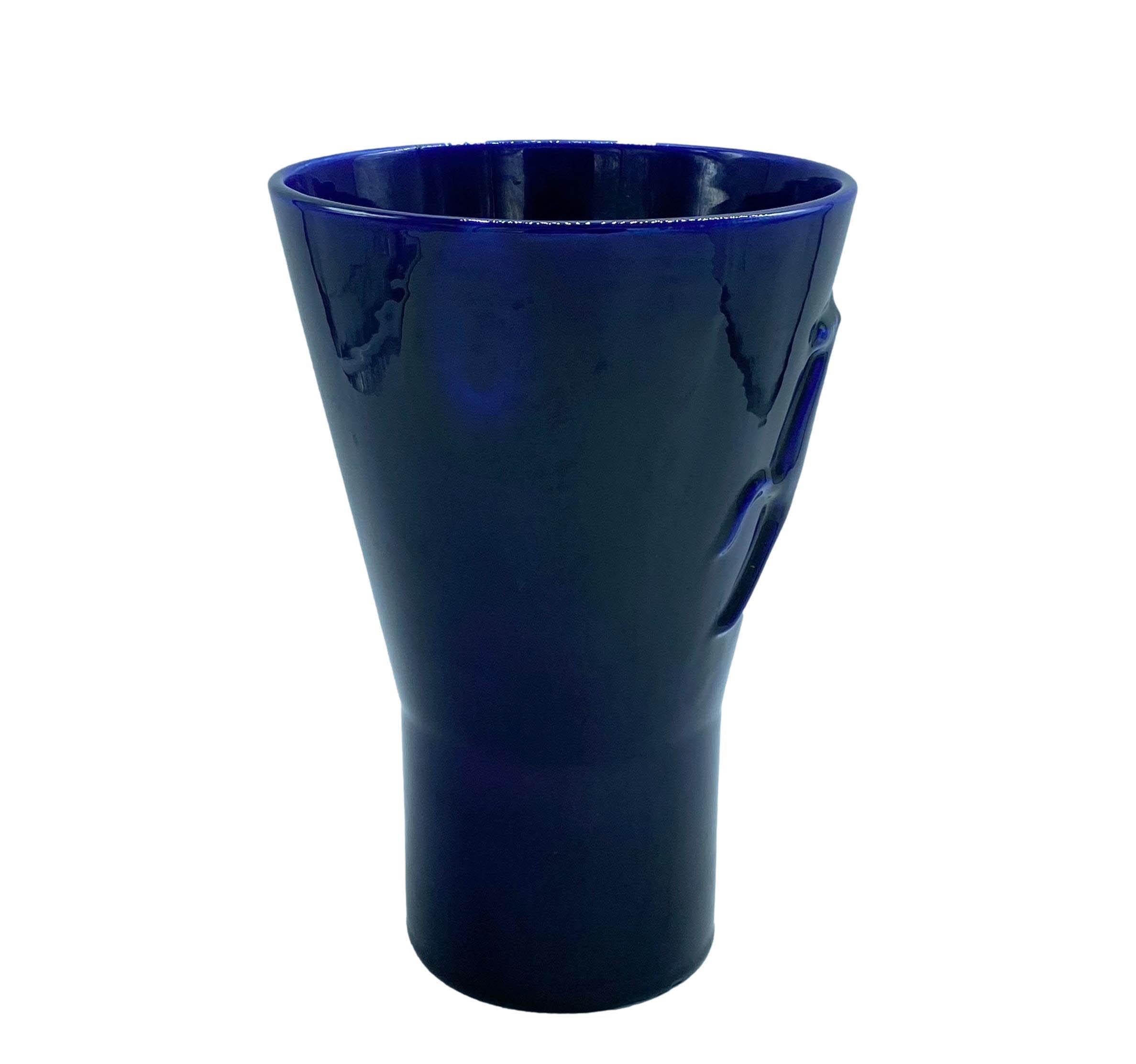 Italian Angelo Biancini for Laveno Blue Ceramic Vase, Italy 1930s