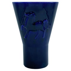 Angelo Biancini for Laveno Blue Ceramic Vase, Italy 1930s