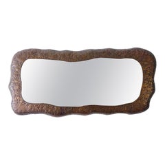 Angelo Bragalini Brutalist Freeform Hammered Copper Wall Mirror, Italy 1960s