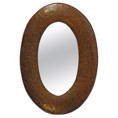 Angelo Bragalini Brutalist Oval Hammered Copper Wall Mirror, Italy 1960s