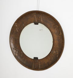 Angelo Bragalini Copper Wall Mirror with Etruscan Motif, Italy, circa 1960