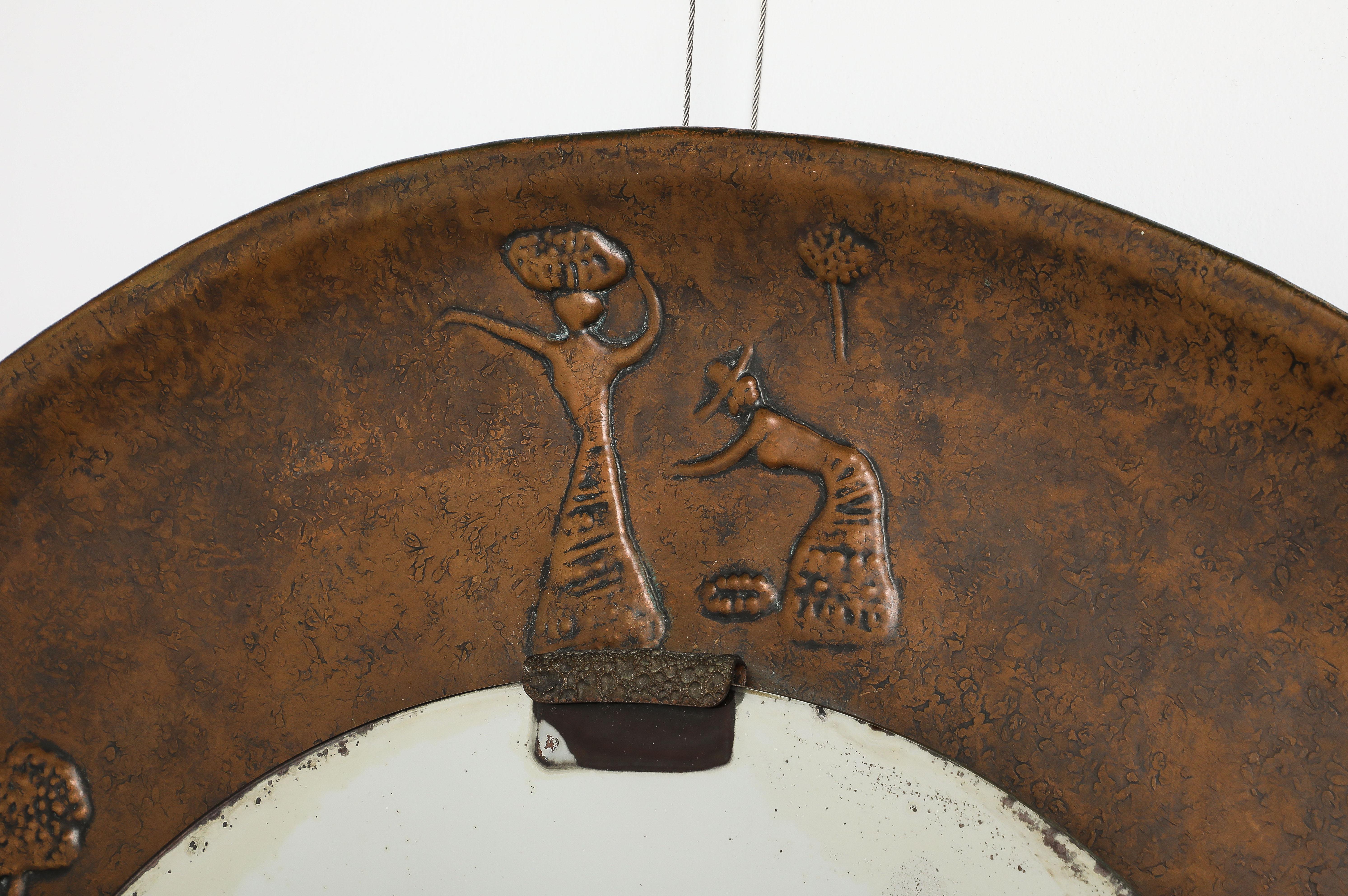 Embossed Angelo Bragalini Copper Wall Mirror with Etruscan Motif, Italy, circa 1960 For Sale