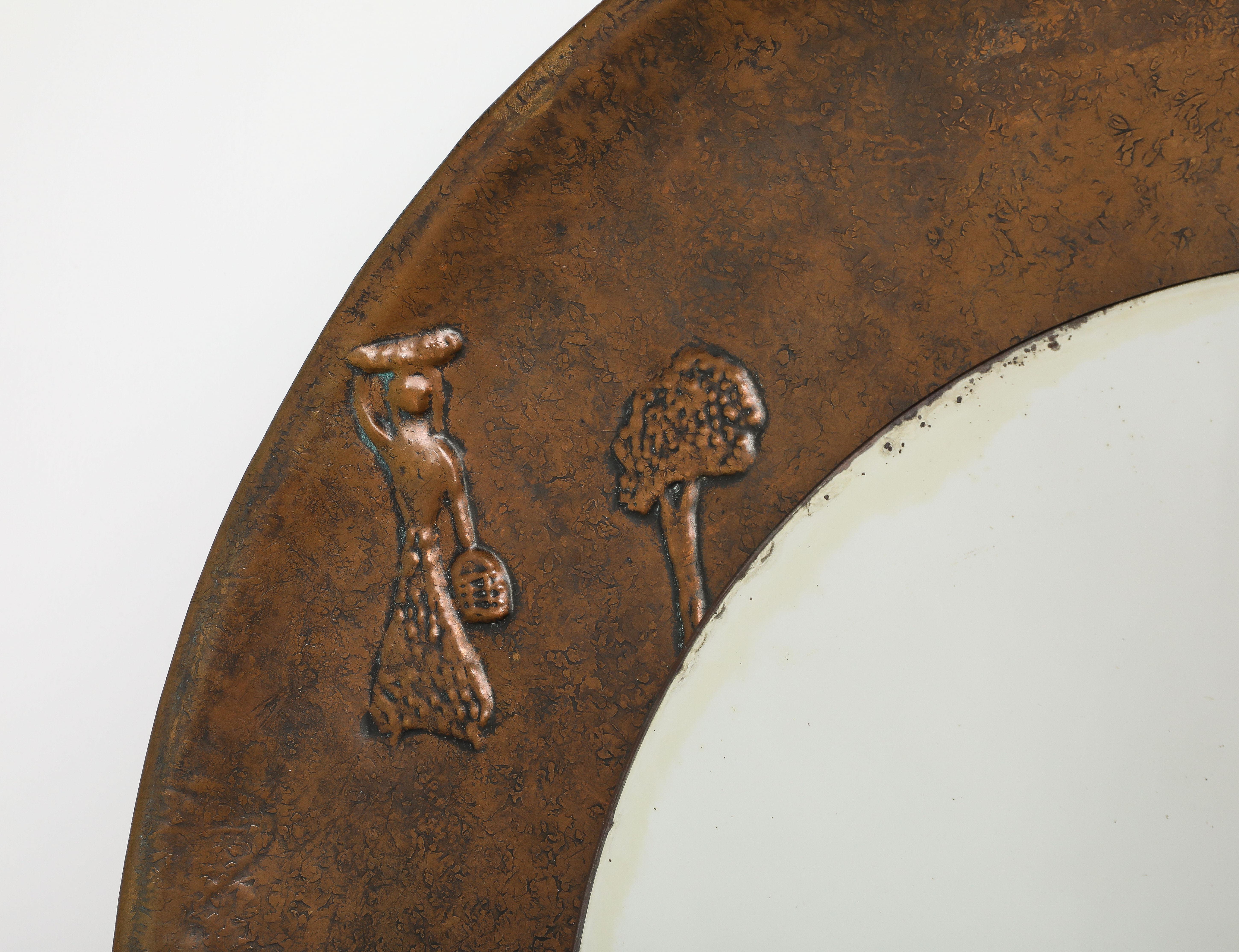 Angelo Bragalini Copper Wall Mirror with Etruscan Motif, Italy, circa 1960 In Good Condition For Sale In New York, NY