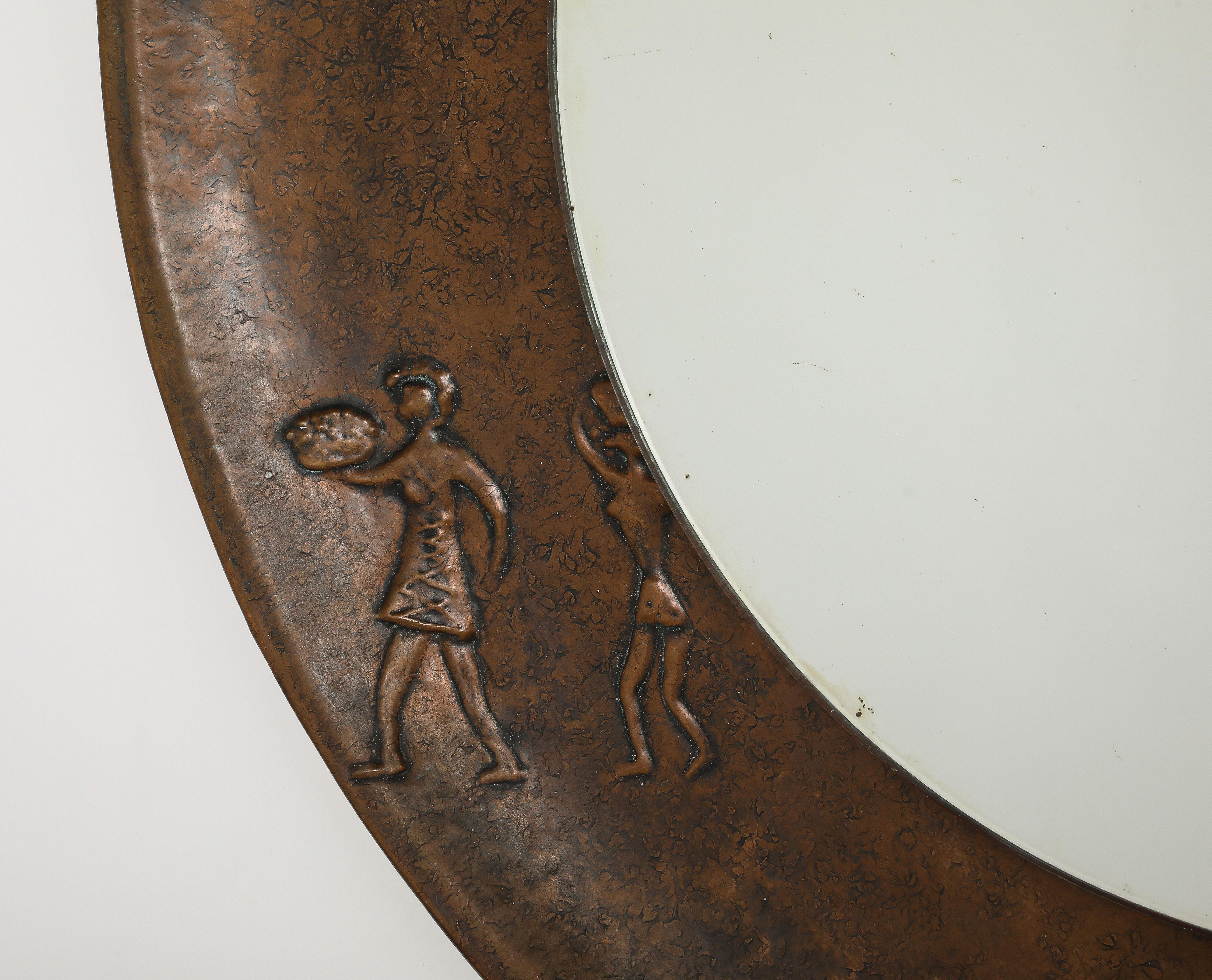 Mid-20th Century Angelo Bragalini Copper Wall Mirror with Etruscan Motif, Italy, circa 1960 For Sale