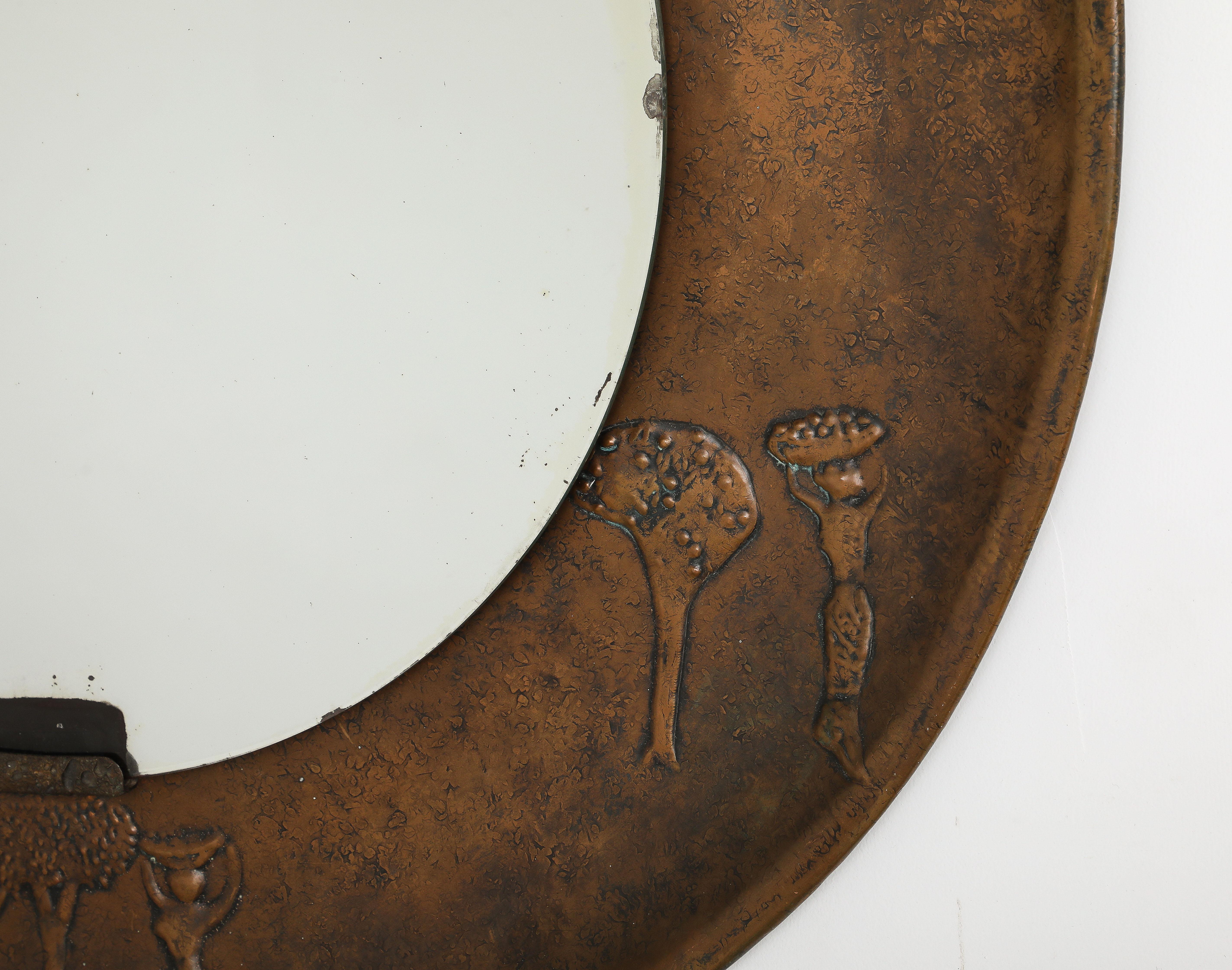 Angelo Bragalini Copper Wall Mirror with Etruscan Motif, Italy, circa 1960 For Sale 2