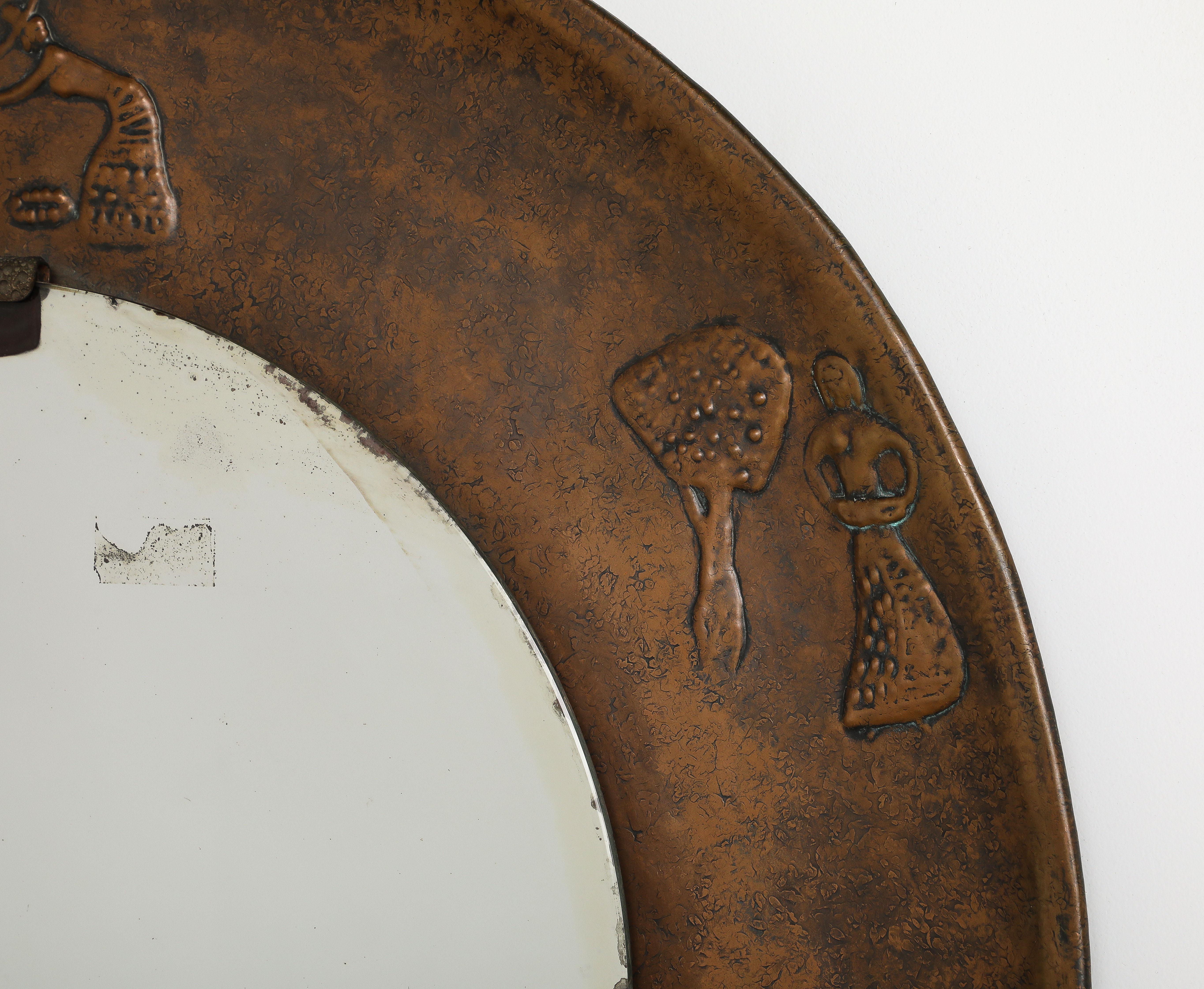 Angelo Bragalini Copper Wall Mirror with Etruscan Motif, Italy, circa 1960 For Sale 3