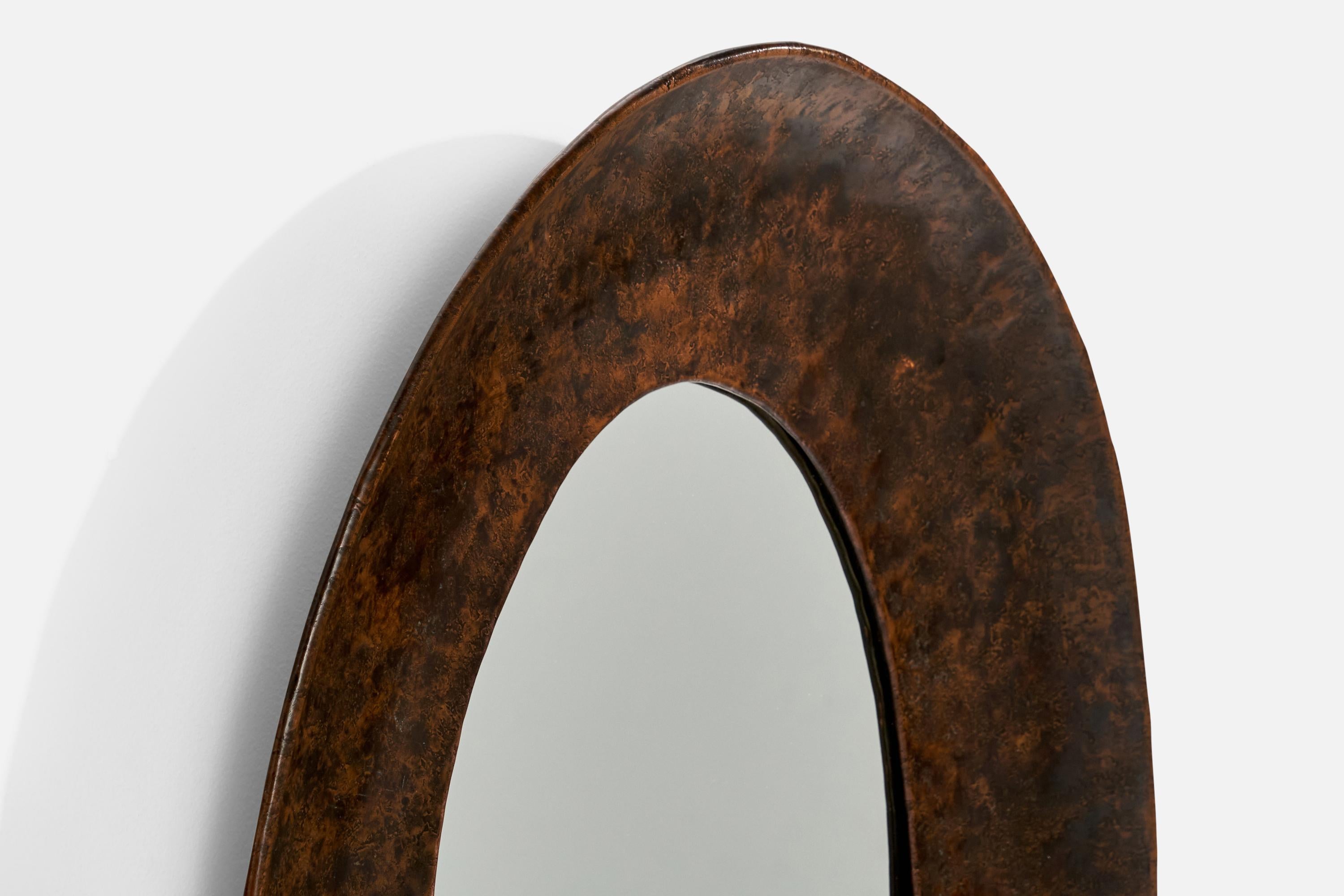 Mid-Century Modern Angelo Bragalini, Wall Mirror, Hammered Copper, Italy, 1960s For Sale