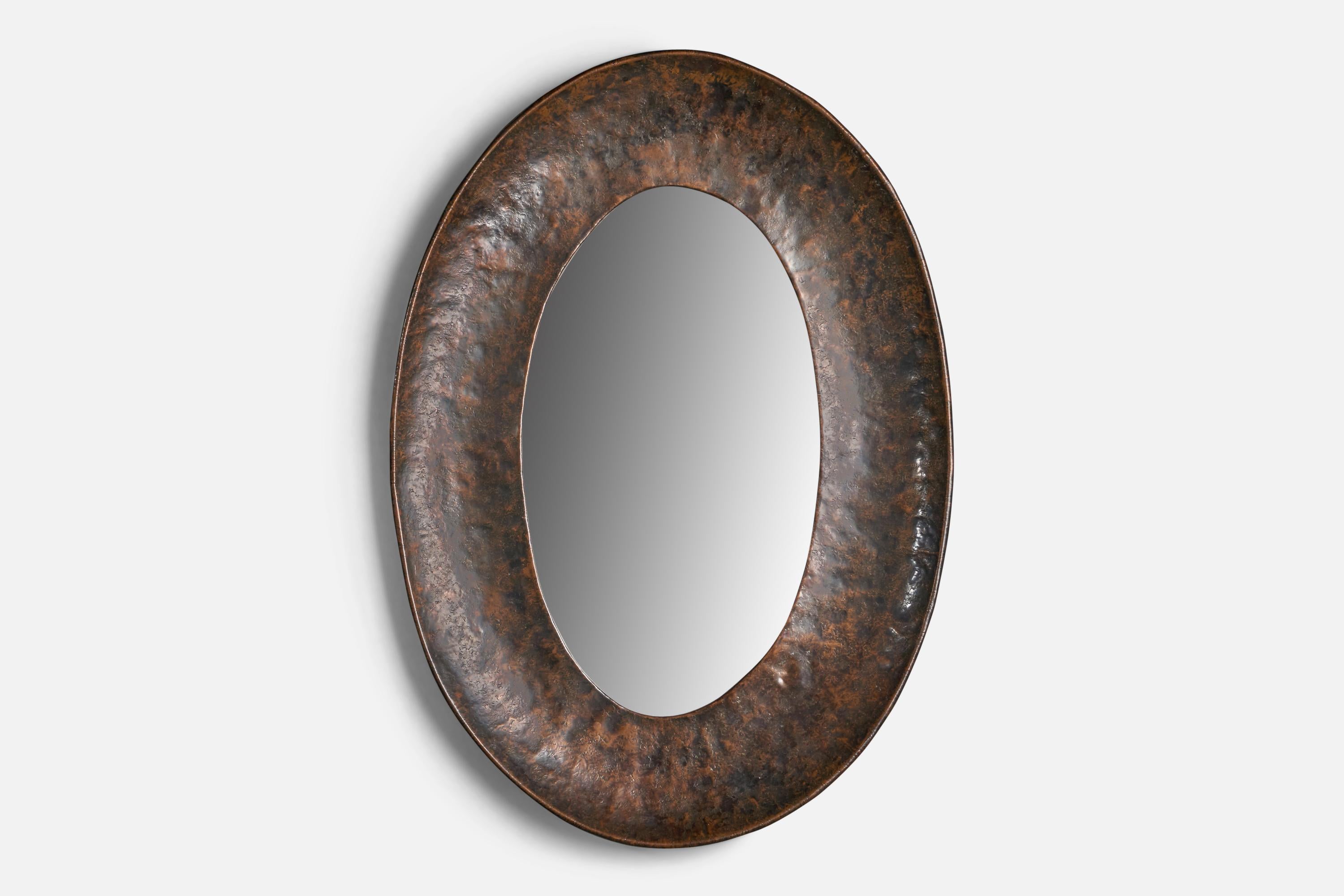 Italian Angelo Bragalini, Wall Mirror, Hammered Copper, Italy, 1960s For Sale