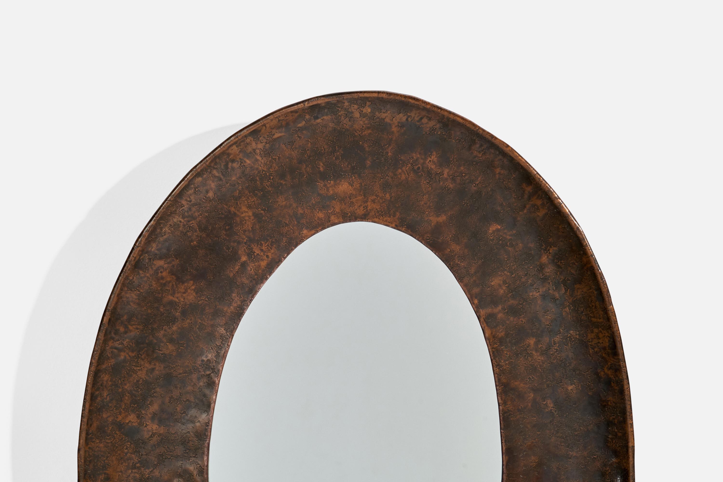 Italian Angelo Bragalini, Wall Mirror, Hammered Copper, Italy, 1960s For Sale