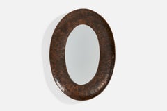 Vintage Angelo Bragalini, Wall Mirror, Hammered Copper, Italy, 1960s