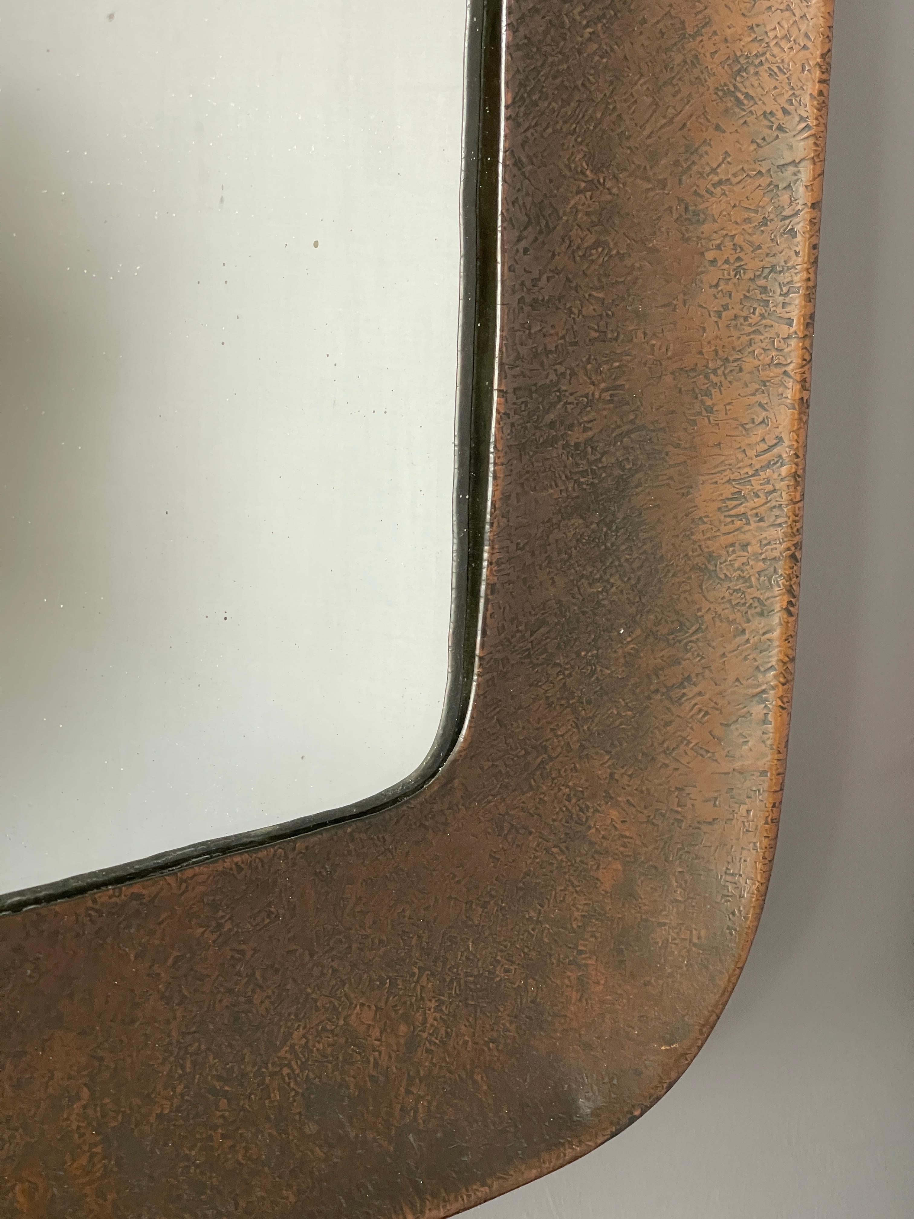 Mid-20th Century Angelo Bragalini, Wall Mirror, Hammered Copper, Mirror Glass, Italy, 1950s