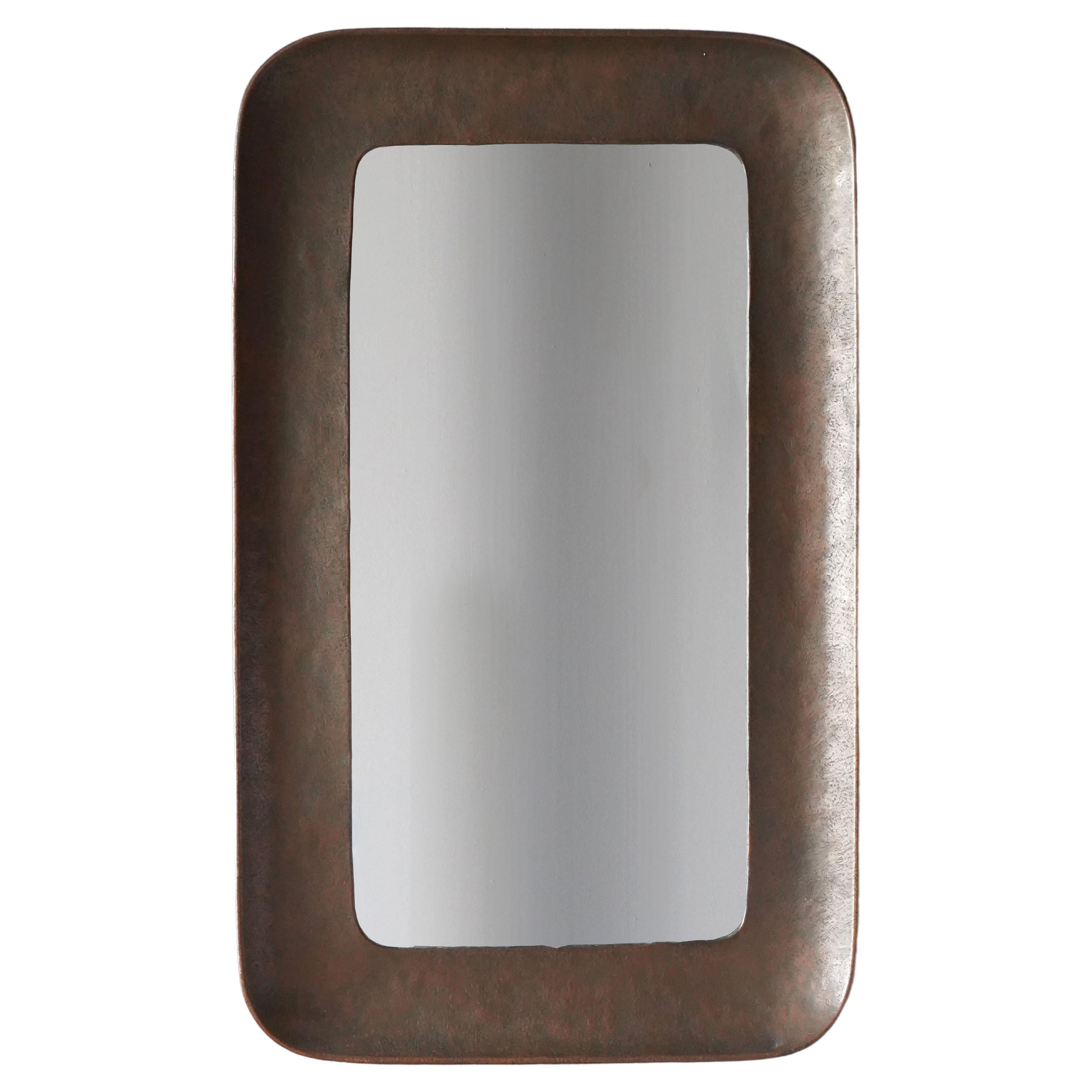Angelo Bragalini, Wall Mirror, Hammered Copper, Mirror Glass, Italy, 1950s