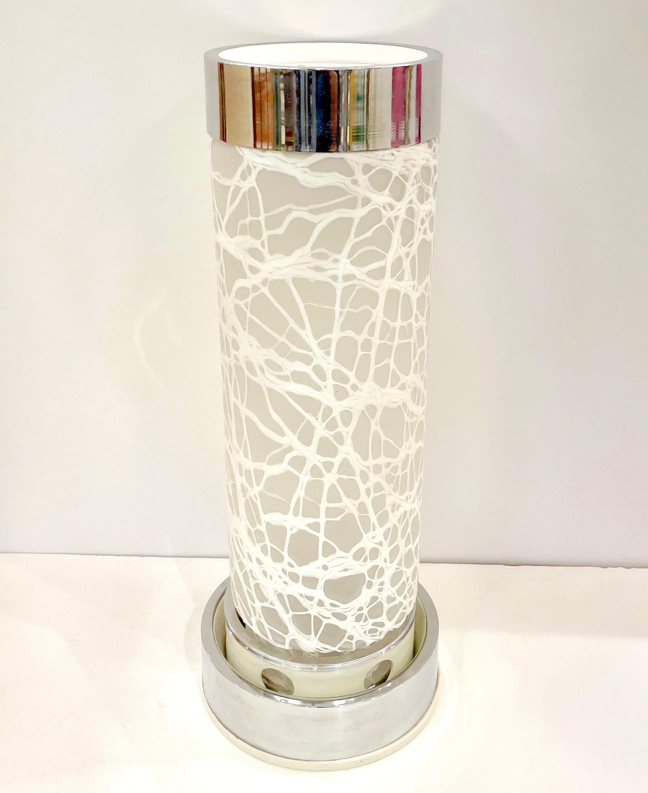 Mid-20th Century Angelo Brotto 1960s Esperia Vintage White Murano Glass Tubular Chrome Lamp For Sale