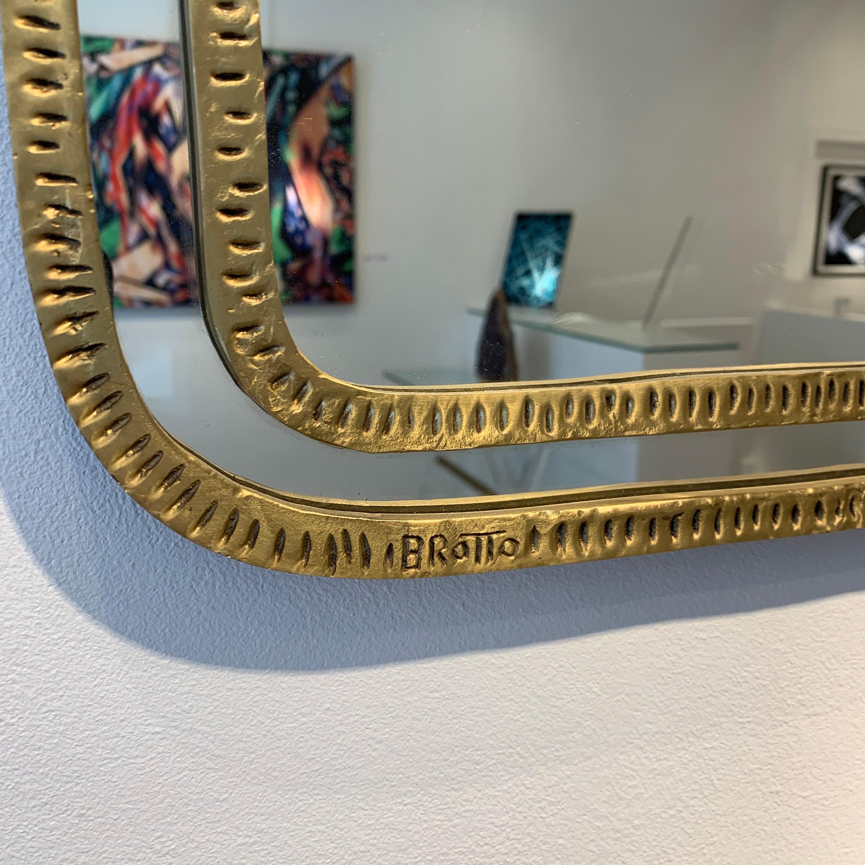 Late 20th Century Angelo Brotto Brass Mirror, 1970s, Signed