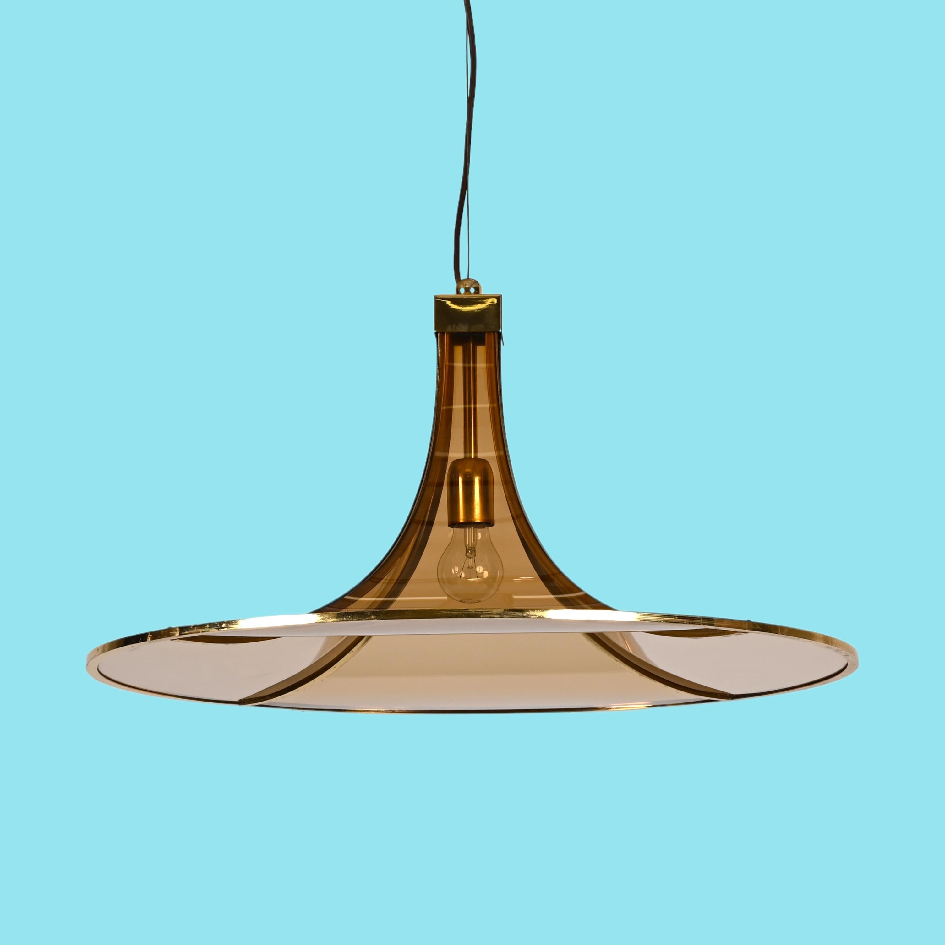 Laiton Lustre Angelo Brotto pour Esperia Murano, Italie, 1970 en vente