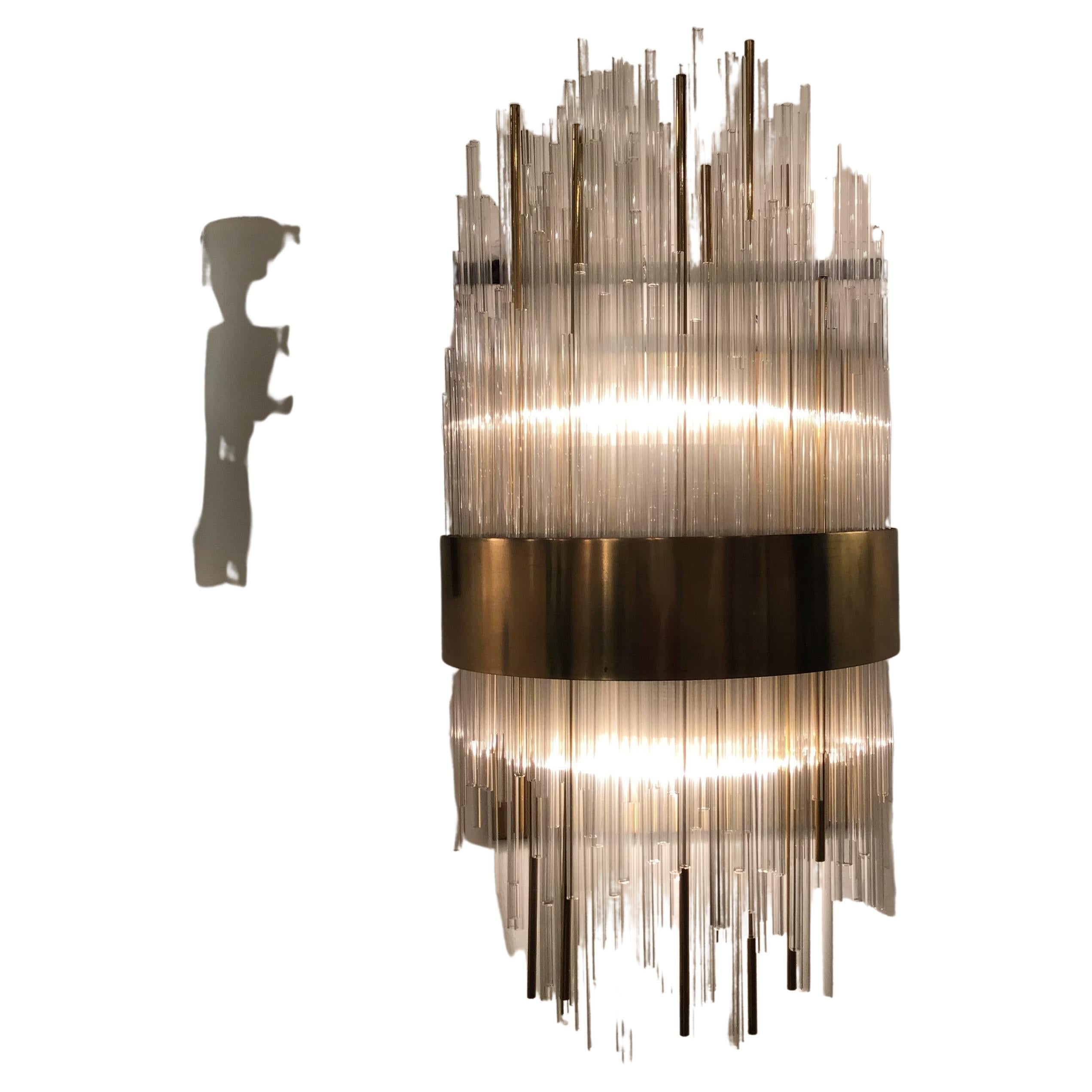 Angelo Brotto Esperia Couple Sconces Brass Murano Glass, 1960, Italy