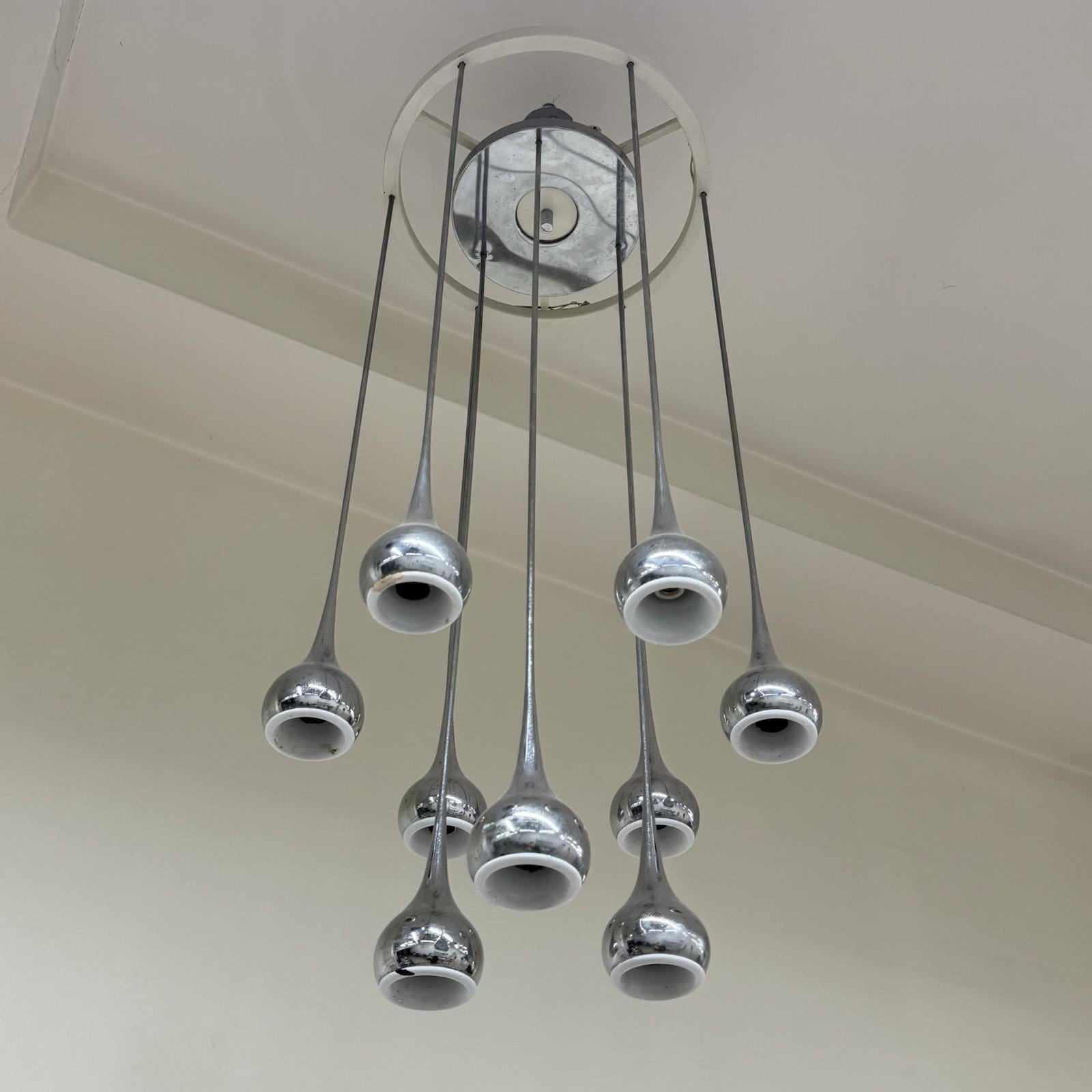 Angelo Brotto Esperia Lampadario 9 Luci Design Modernariato Años 70 Acero en venta