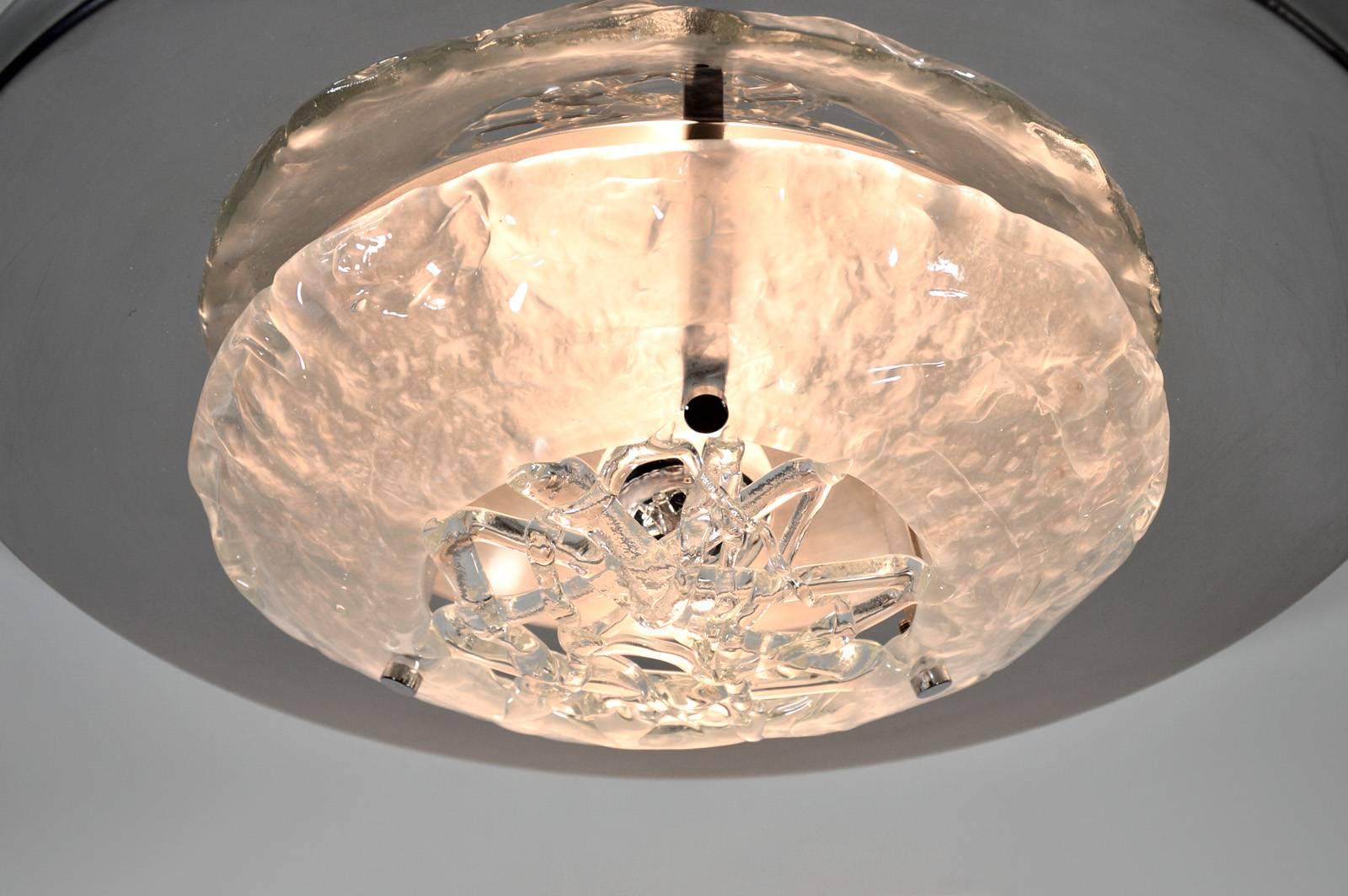 Angelo Brotto Esperia Murano Glass and Chrome Large Flush or Wall Lamp, 1970s In Good Condition For Sale In Rome, IT