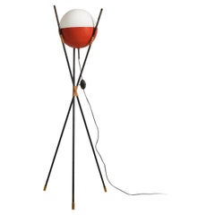 Angelo Brotto for Esperia Floor Lamp in Metal, Opaline Glass and Cane