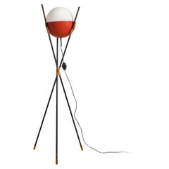 Angelo Brotto for Esperia Floor Lamp in Metal, Opaline Glass and Cane
